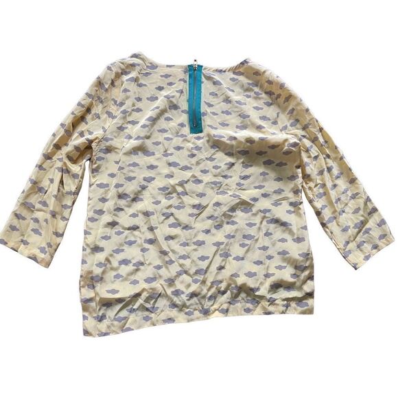 MaEve for Anthropologie Linosa Yellow with Gray Cloud 100% Silk Blouse s… - Picture 8 of 10